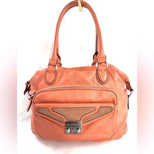 Aimee Kestenberg Peach Orange Leather Medium Shoulder Bag Push Lock Belted